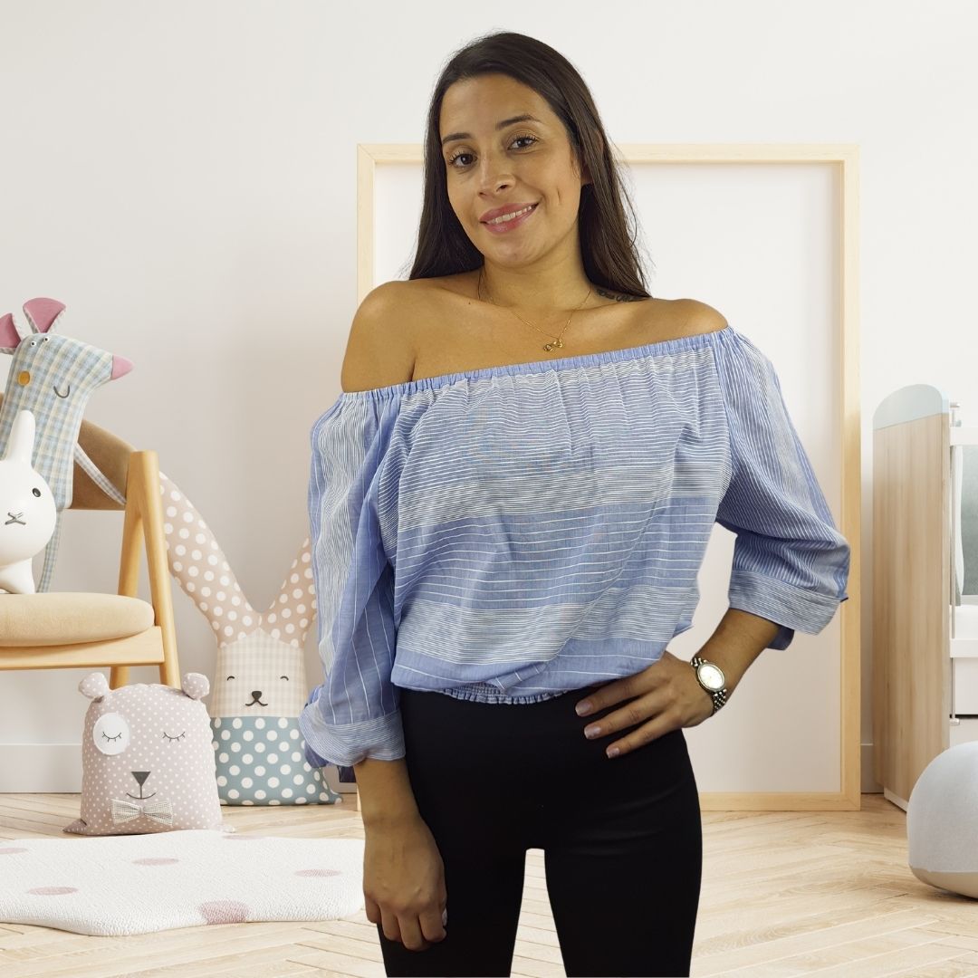 Blusa Vero Moda Azul Style DOUB 1/2 TOP(TP)