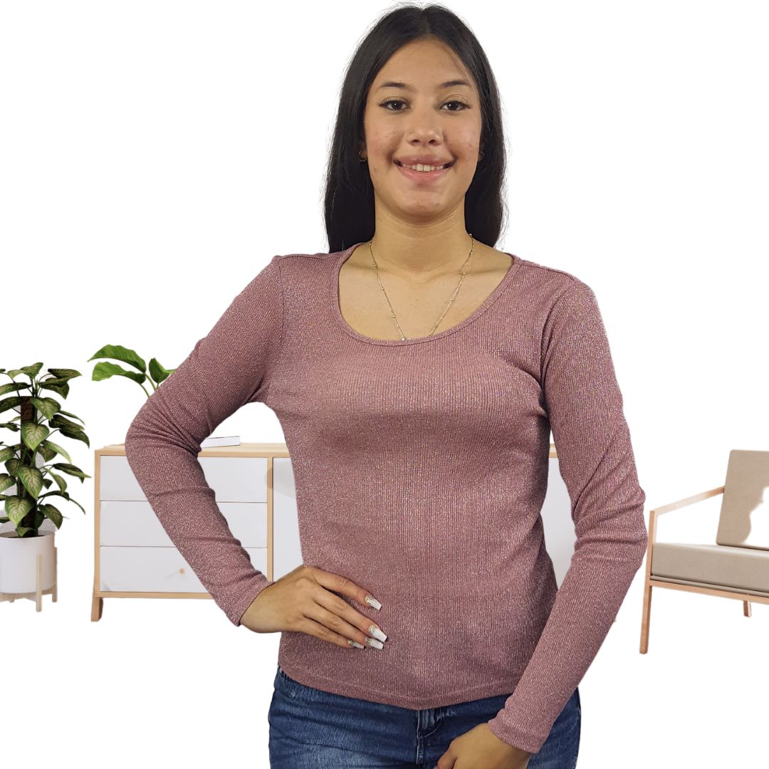 Blusa Vero Moda Vmisla L/s O-neck Lurex Color Rosa Mesa