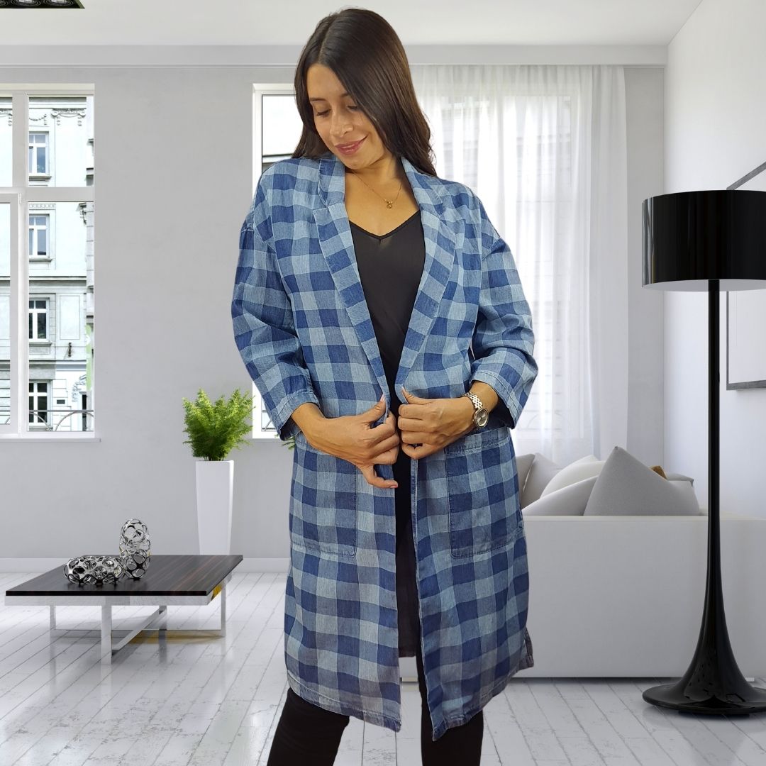 Blazer Vero Moda Azul Style TARTAN LONG DENIM BLAZER(EL)