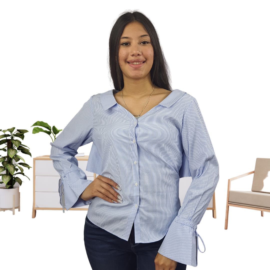 Blusa Vero Moda Azul Claro Style ALPINE STRIPE L/S SHIRT(FL)