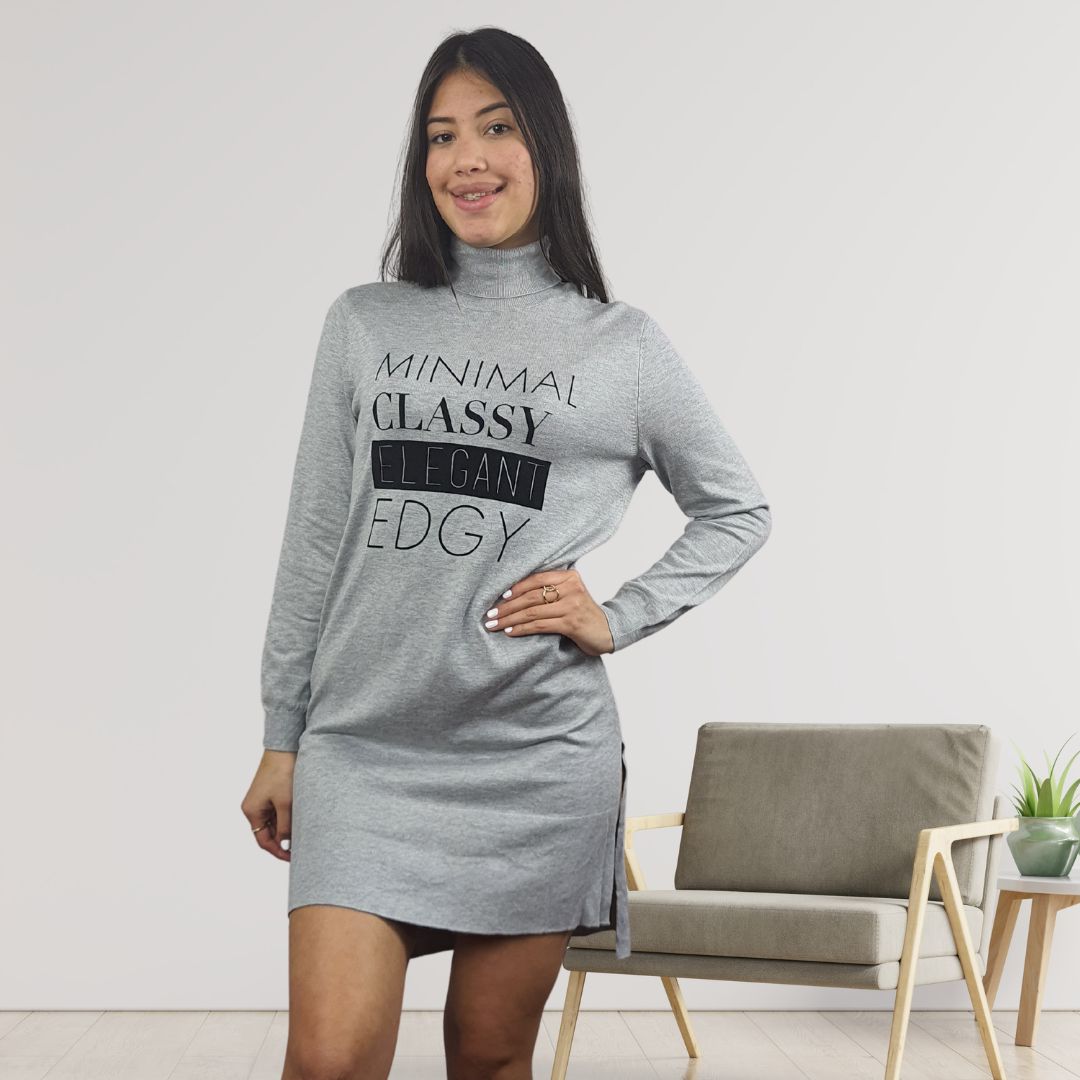 Vestido Vero Moda Gris Claro Style DEMI L/S LONG KNIT(UM)