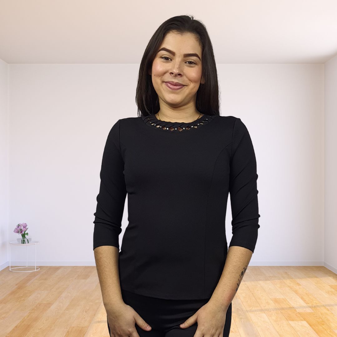 Blusa Vero Moda Negro Style NATALIE 3/4 JERSEY TOP(VMC-BT)