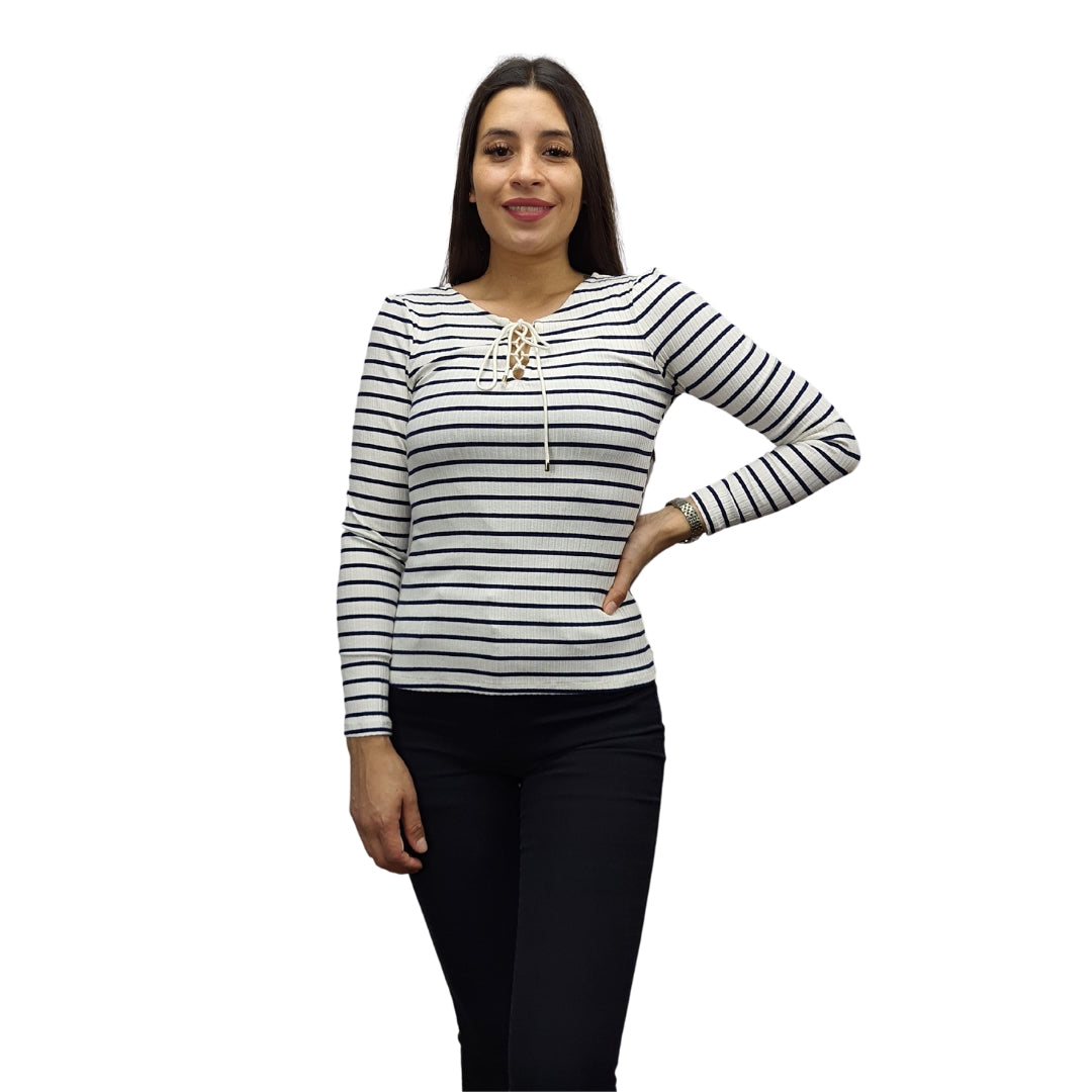Polera Vero Moda Blanco Style AMMI STRIPE L/S TOP(EL)