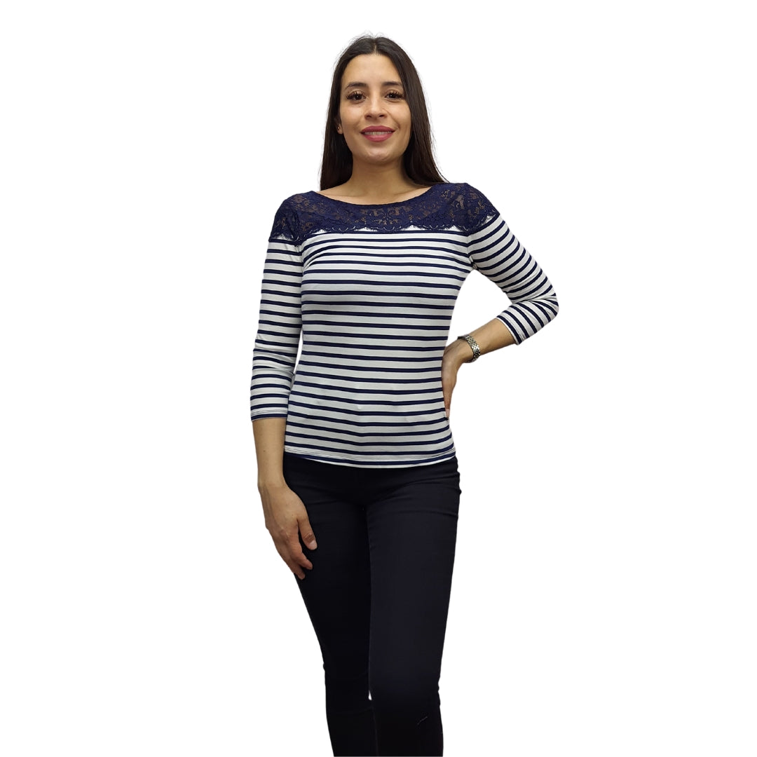 Blusa Vero Moda Azul Oscuro Style FUVA STRIPE 3/4 TOP(EL)