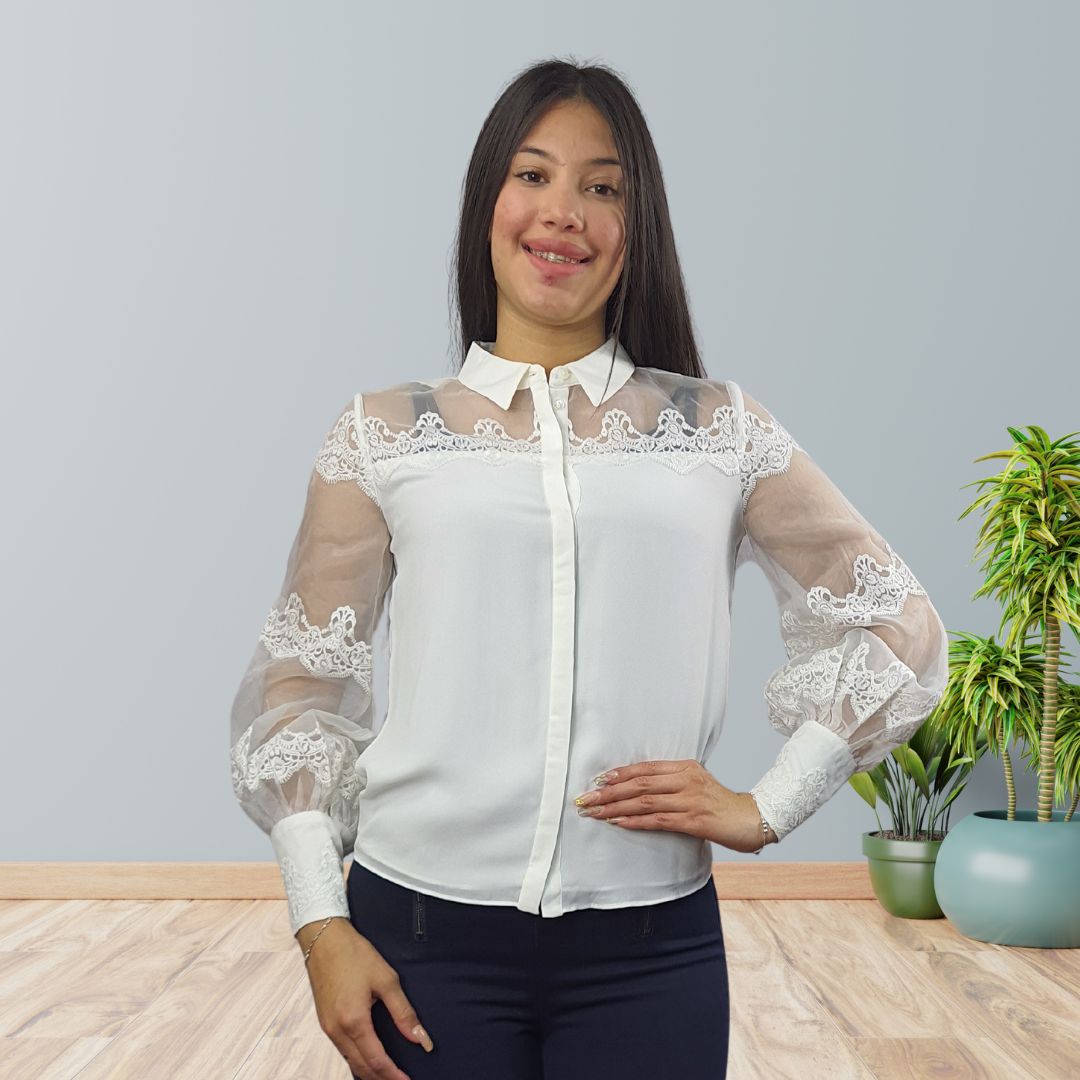 Blusa Vero Moda Blanco Style BELLA L/S SHIRT(VMC-BJ)
