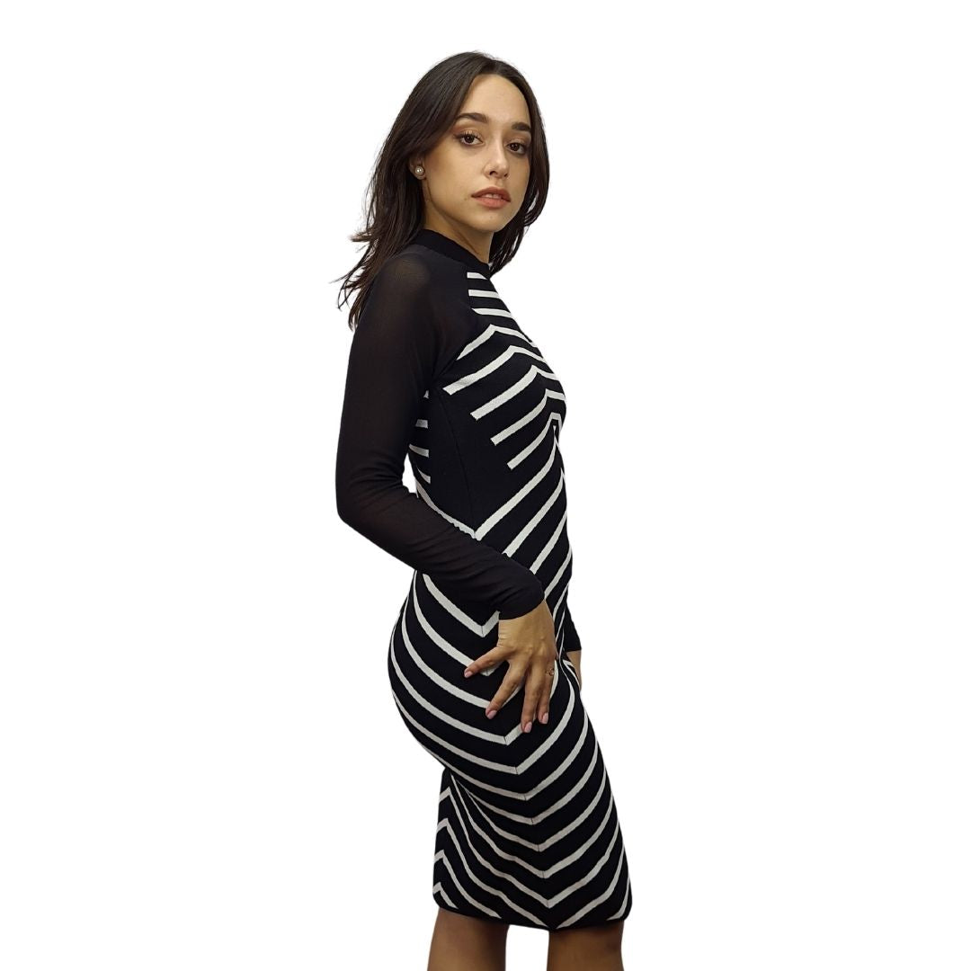 Vestido Vero Moda Negro y Blanco Style RUBY L/S KNIT DRESS(PM-ET-2)