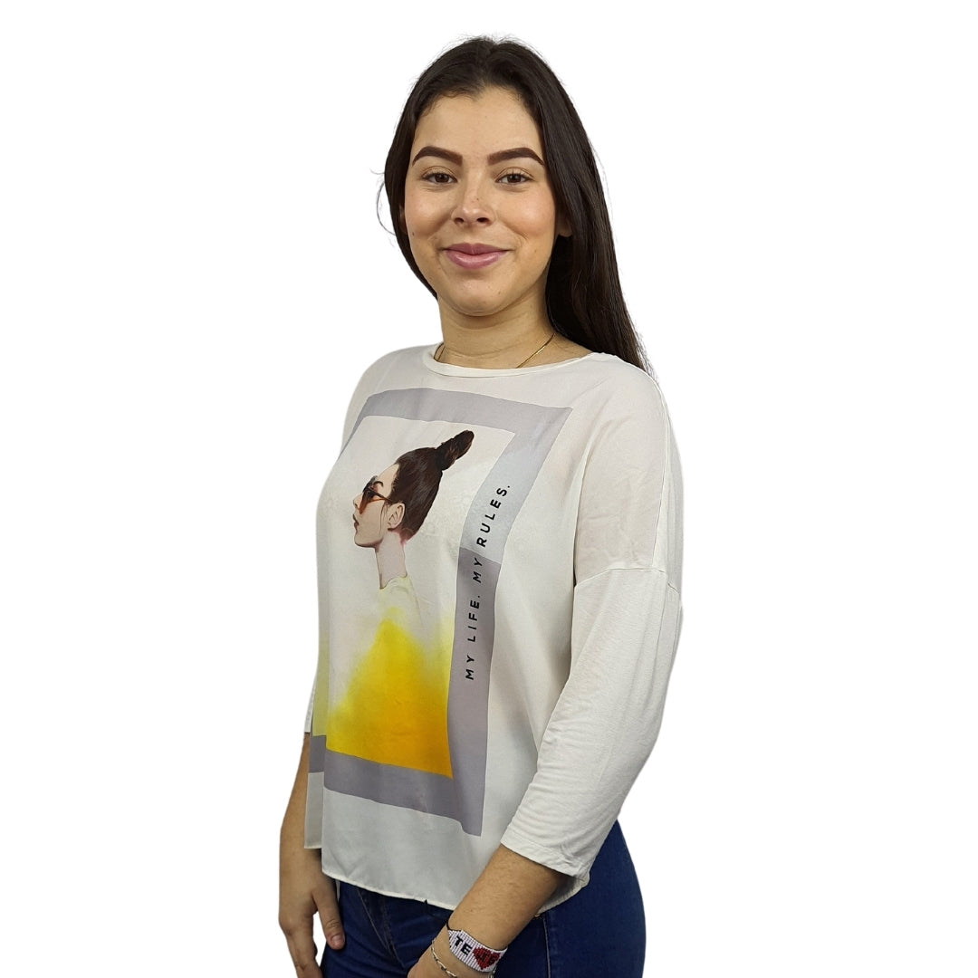 Polera Vero Moda Beige Style GUDRUN 3/4 TOP(FL)