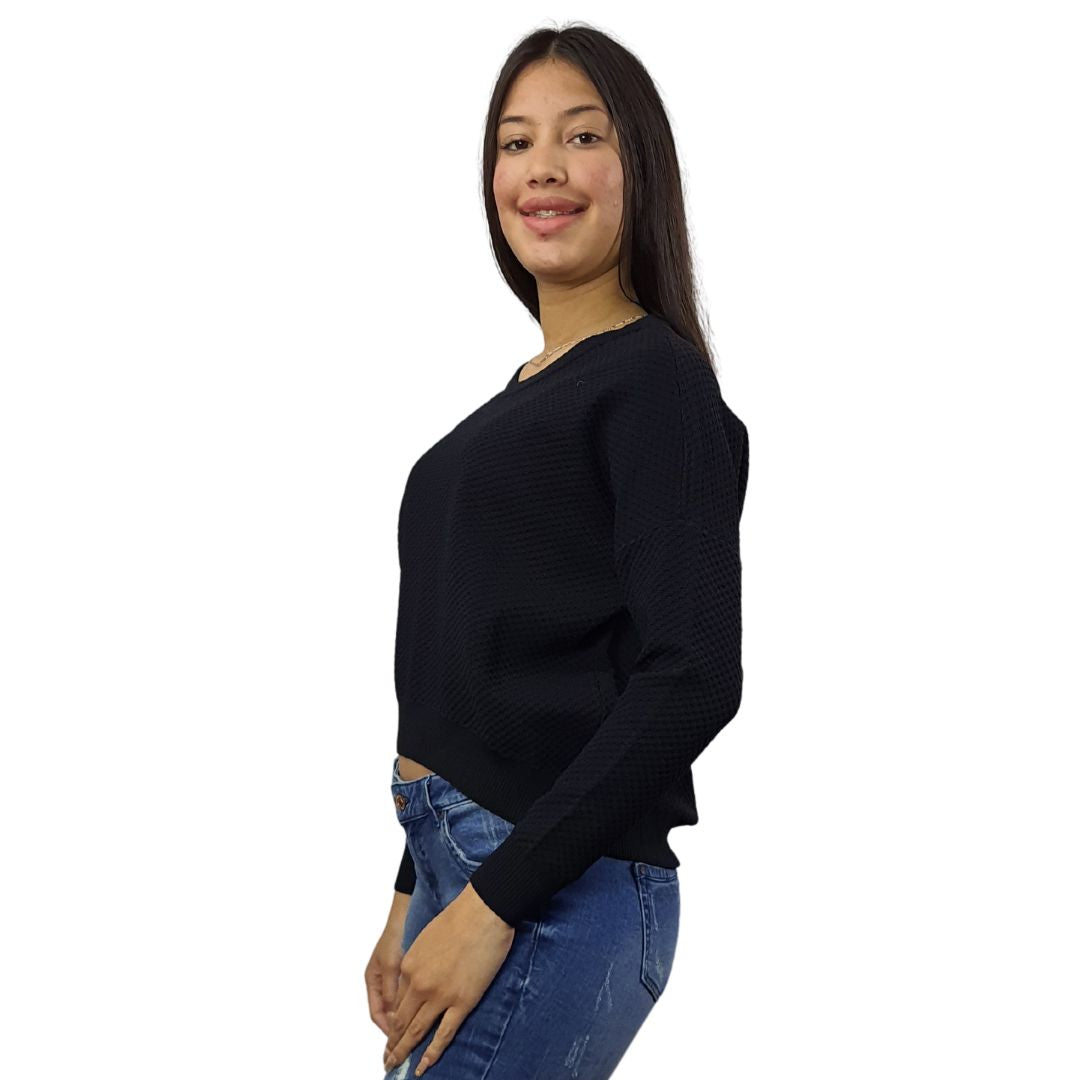 Sweater Vero Moda Negro Style POPCORN L/S KNIT(BN-EC-1)