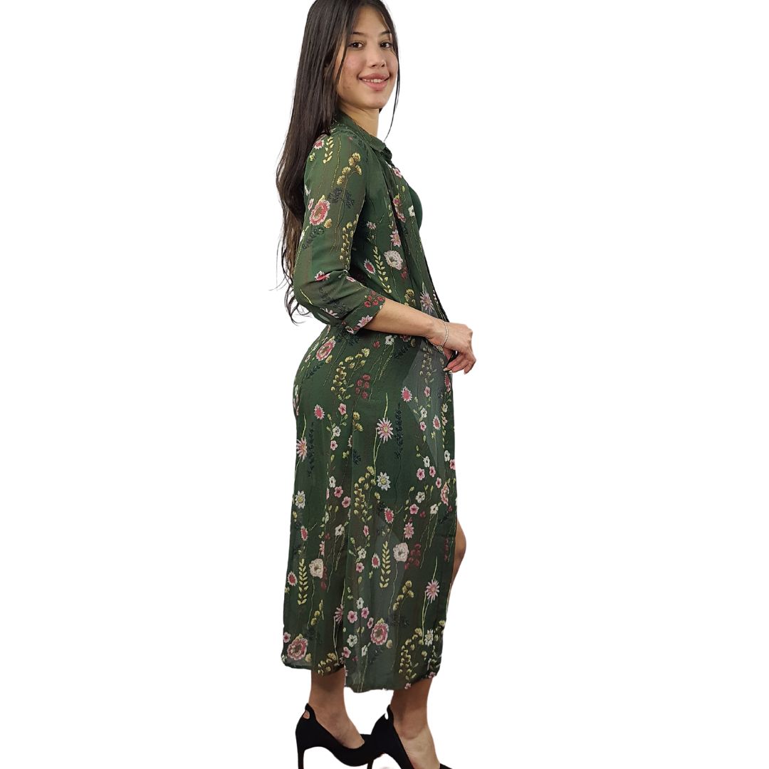 Vestido Vero Moda Verde Style CORNI 3/4 LONG SHIRT SET(NN)