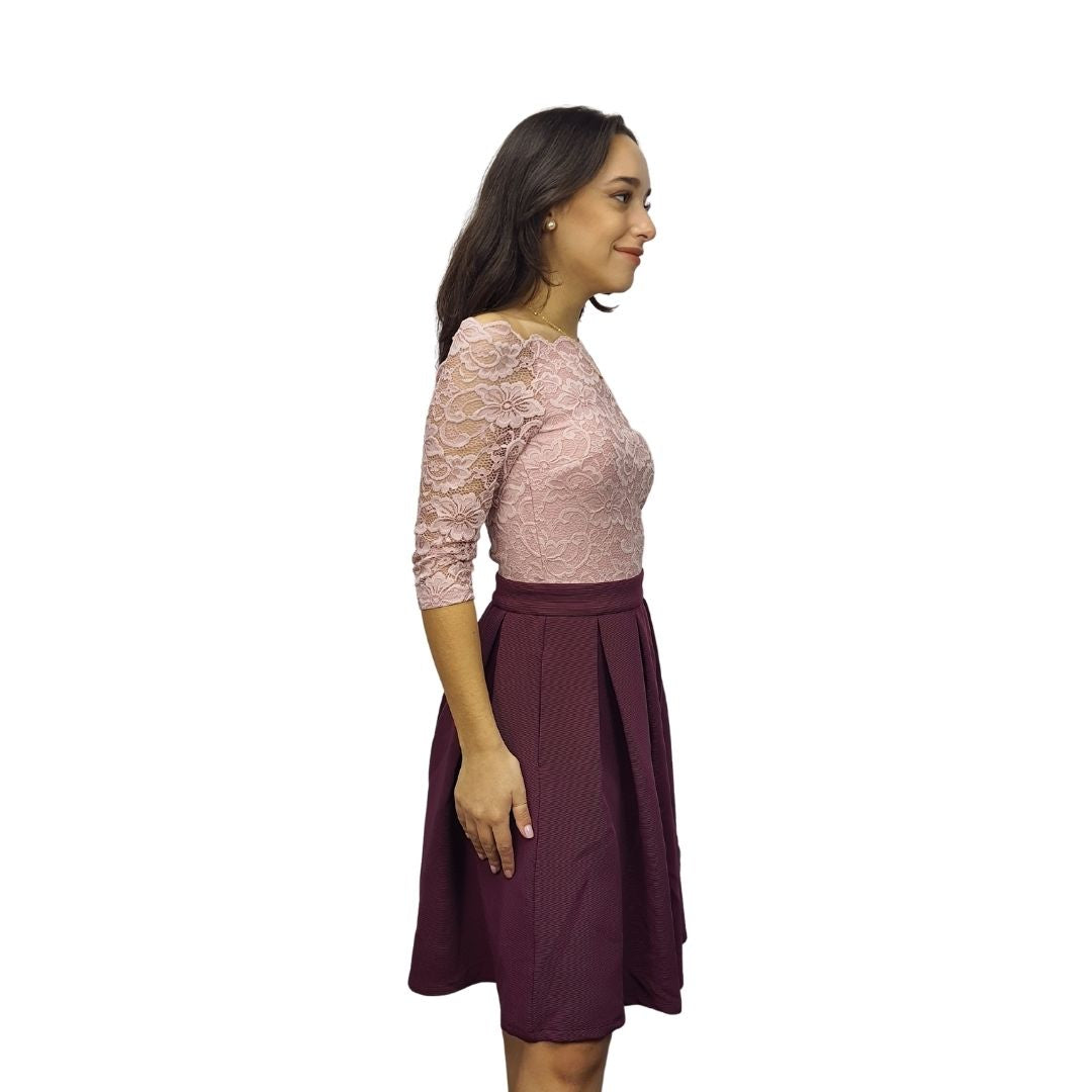 Vestido Vero moda Rosa Vieja y Vino Style NICOLA 3/4 JERSEY DRESS(BN-ES-2)