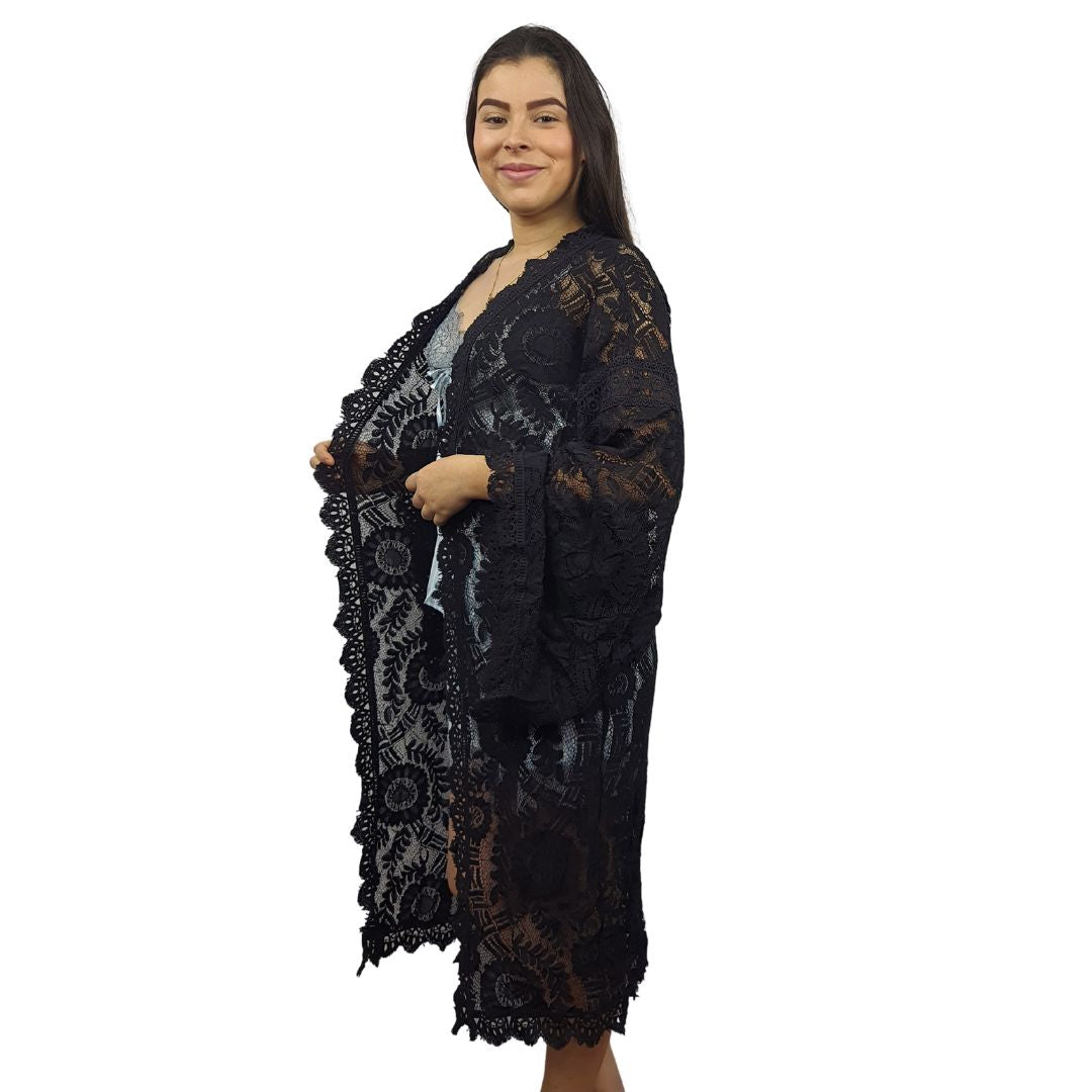 Bata de Pijama Vero Moda Negro Style LAUGH L/S ROBE(HOMEWEAR)