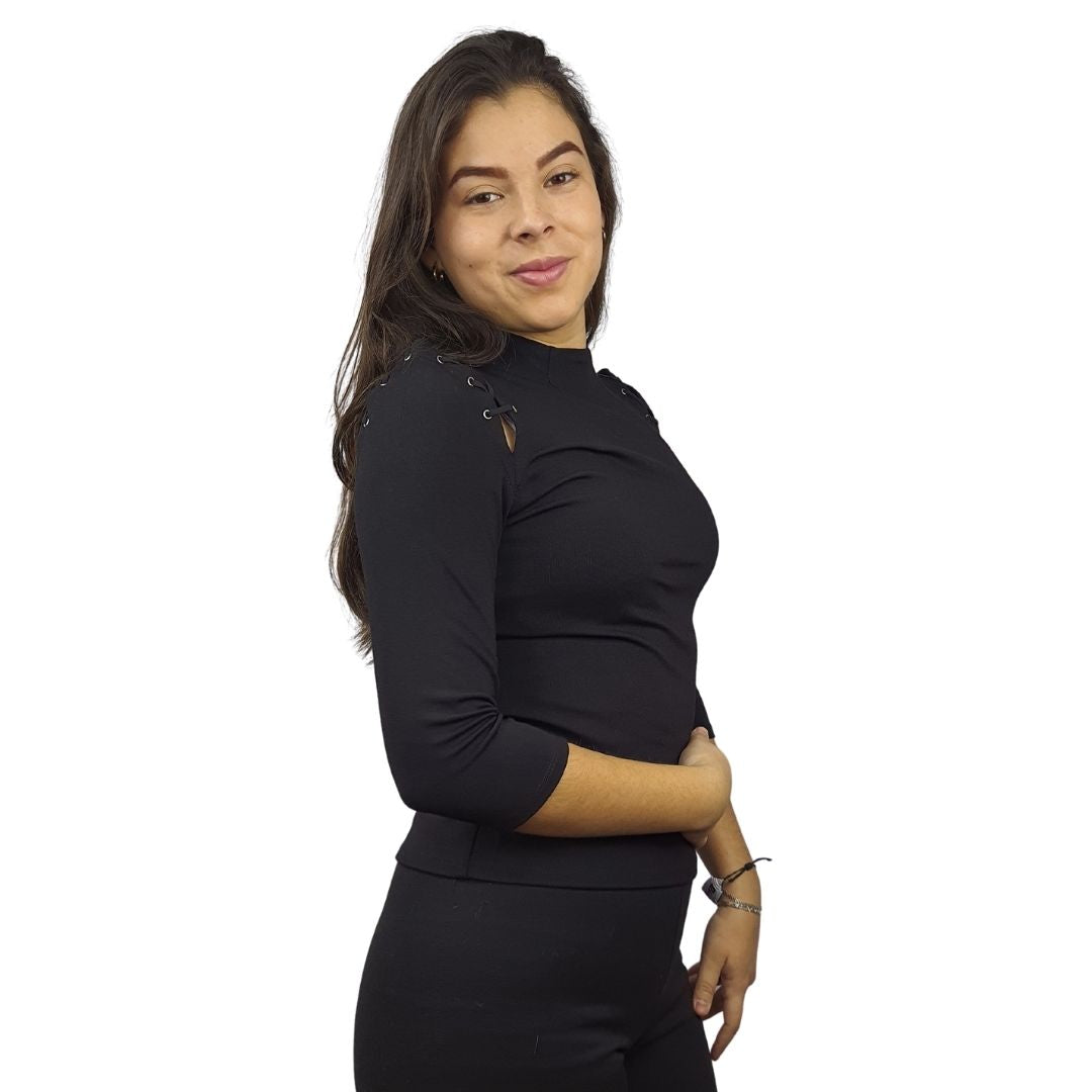 Blusa Vero Moda Negro Style LAURA 3/4 TOP(MM)