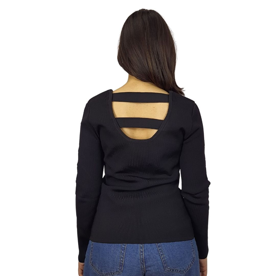 Blusa Vero Moda Negro Style TAPE L/S KNIT(VMC-CR)