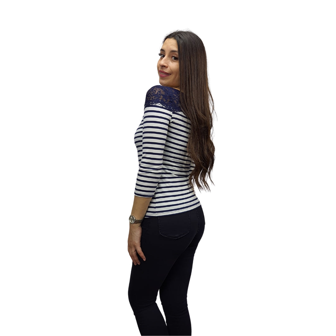 Blusa Vero Moda Azul Oscuro Style FUVA STRIPE 3/4 TOP(EL)