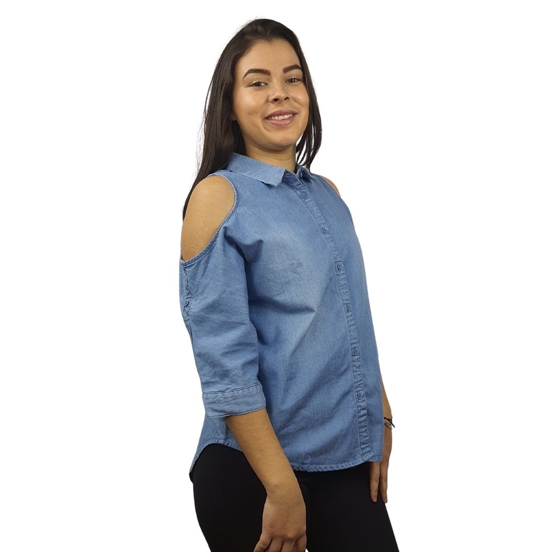 Camisa Vero Moda Azul Style CALCULATE 1/2 SLEEVE DENIM SHIRT(NN)