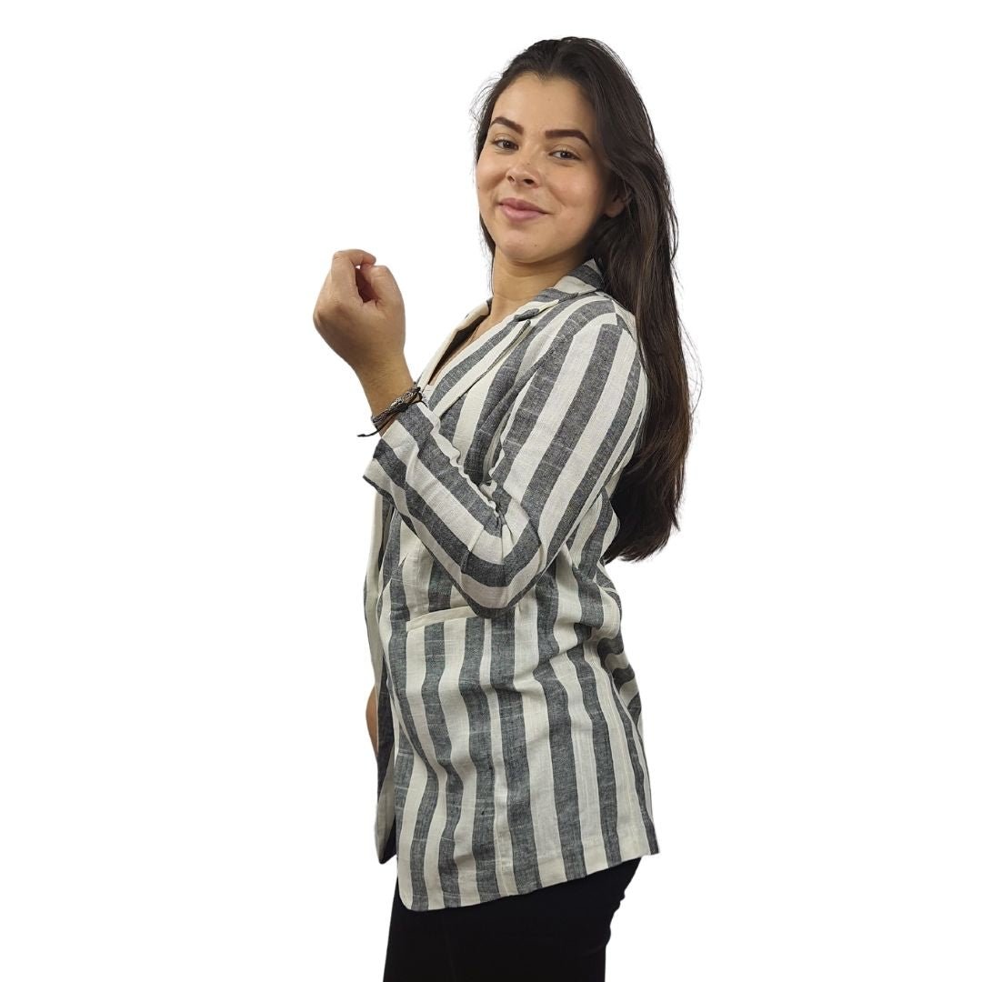 Blazer Vero Moda Blanco y Gris Style LULU 3/4 BLAZER(VMC-PM-EC-3)