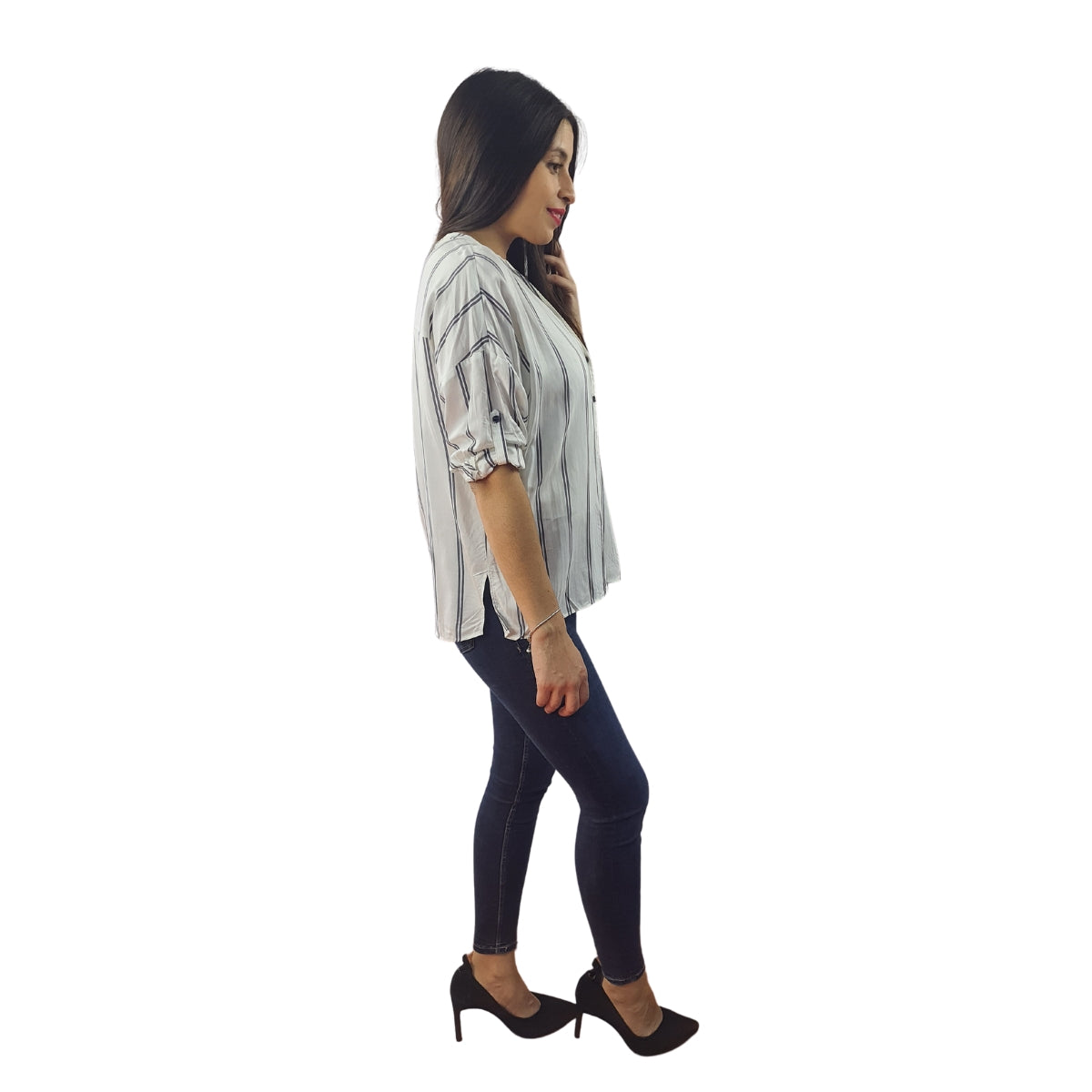 Blusa Vero Moda Blanco y Gris Style TINA 3/4 SHIRT SET(TP)
