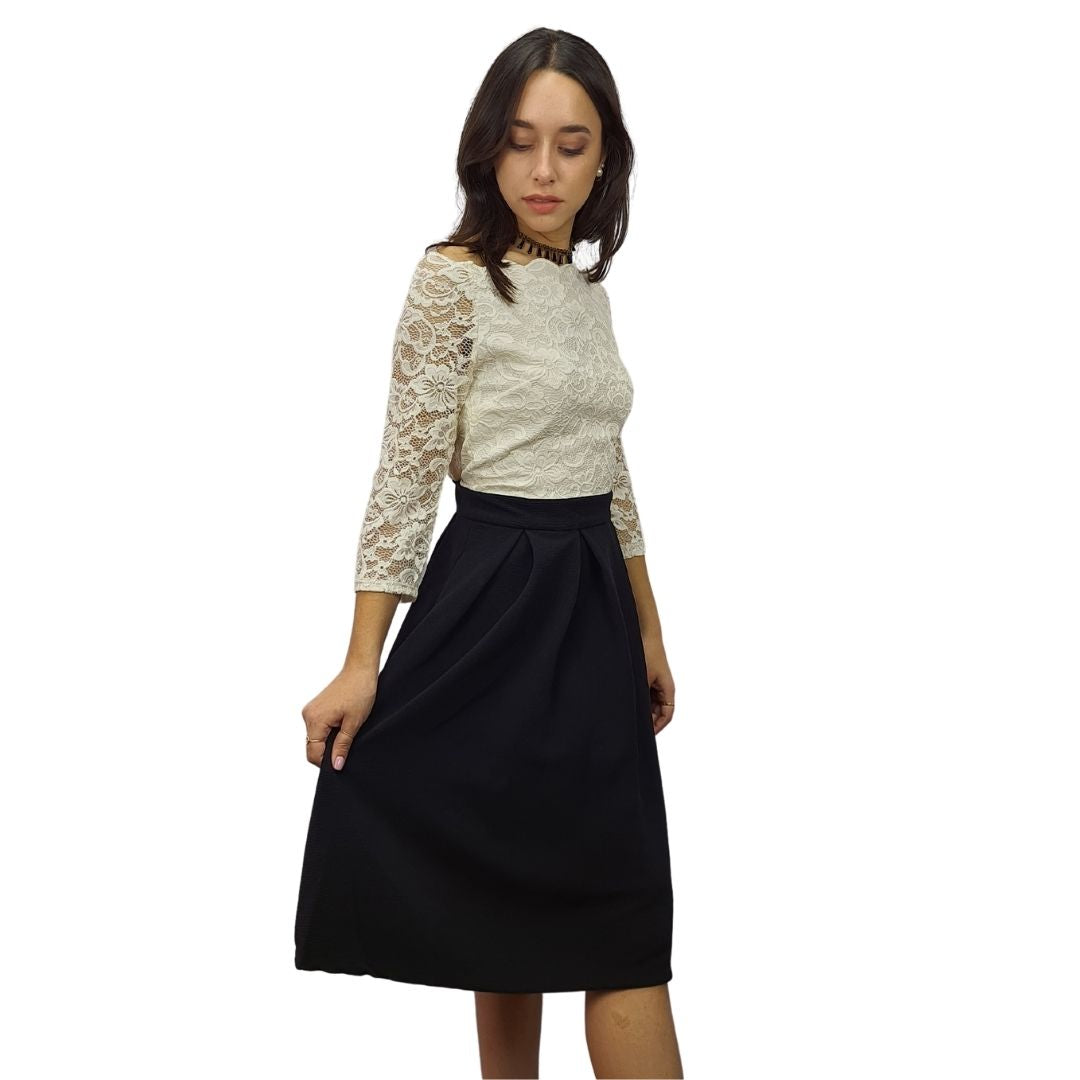 Vestido Vero Moda Blanco y Negro Style NICOLA 3/4 JERSEY DRESS(BN-ES-2)