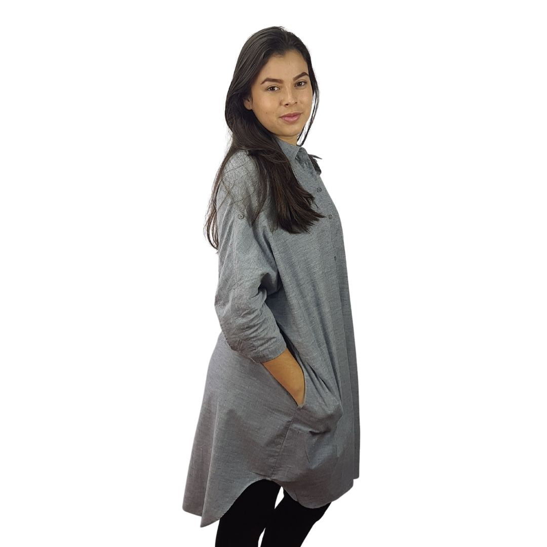 Camisa Veromoda Gris Style ALEX SILENCE 3/4 LONG SHIRT(MW-CT-2)