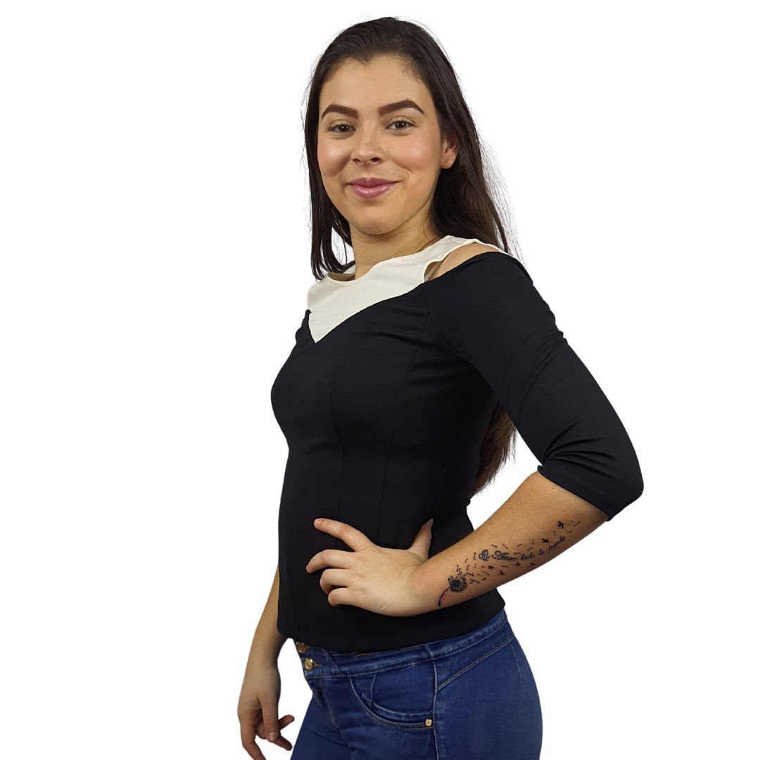 Blusa Vero Moda Negro Style YILIA 3/4 TOP(UM)