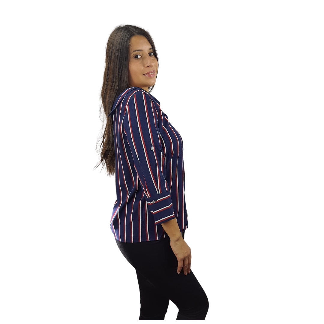 Camisa Vero Moda Azul Style NIPPY STRIPE 3/4 SHIRT(LL)