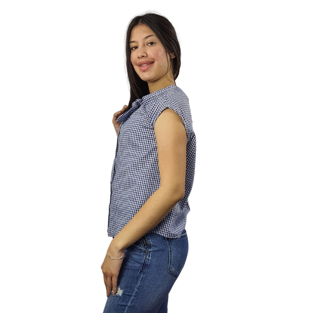 Blusa Vero Moda Azul Style PAWN S/L SHIRT(FL)