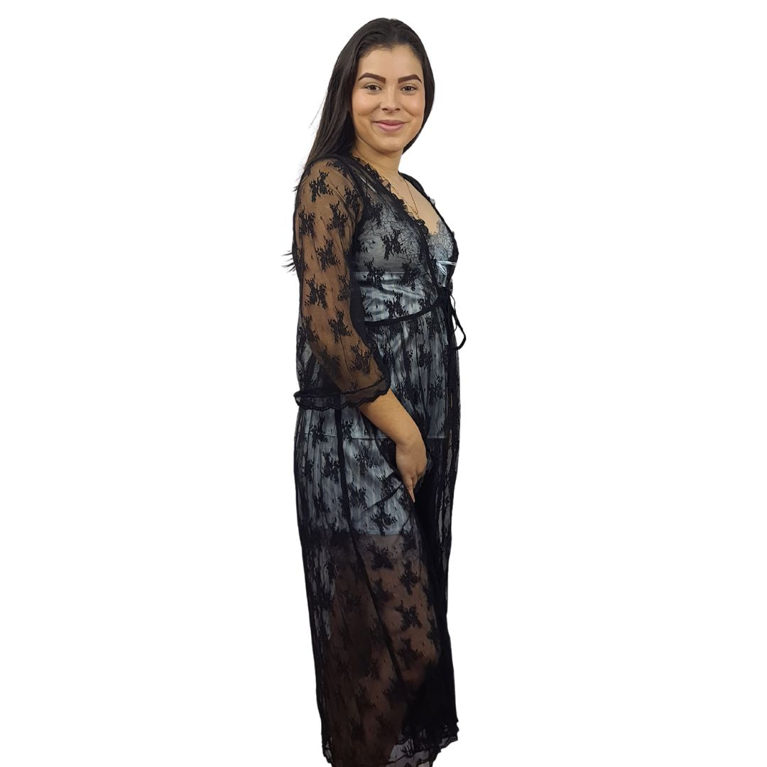 Bata de Pijama Vero Moda Negro Style WINDY 3/4 ROBE(HOMEWEAR)