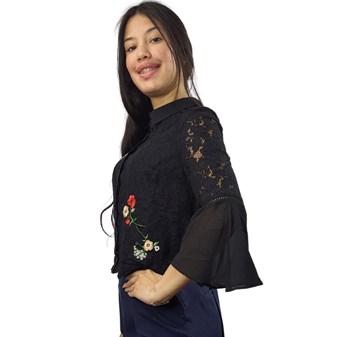 Blusa Vero Moda Negro Style LINSEY 3/4 SHIRT(NR)