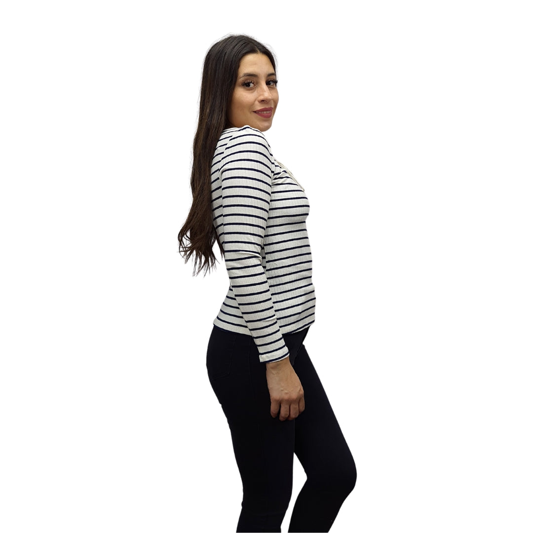 Polera Vero Moda Blanco Style AMMI STRIPE L/S TOP(EL)