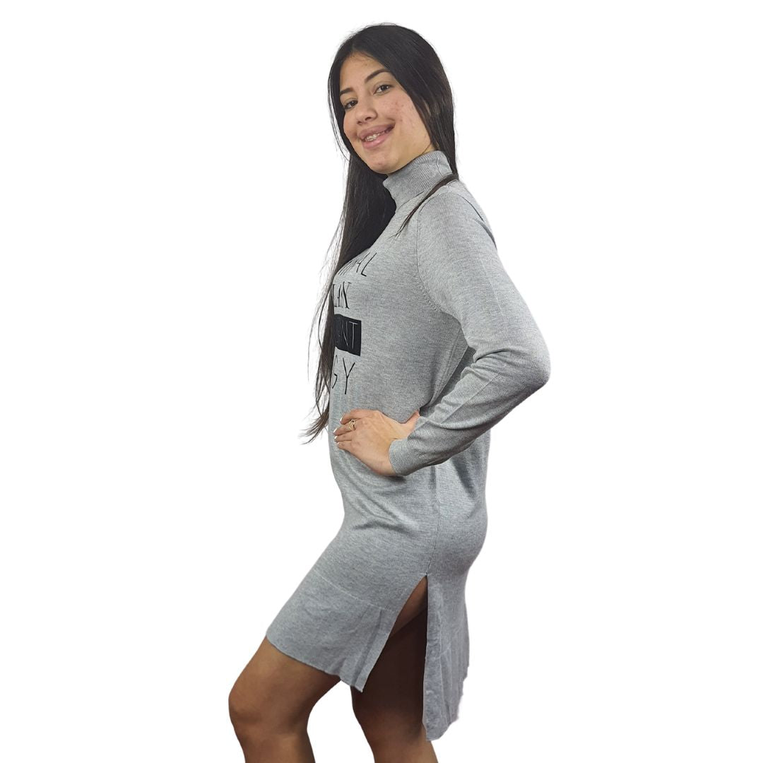Vestido Vero Moda Gris Claro Style DEMI L/S LONG KNIT(UM)