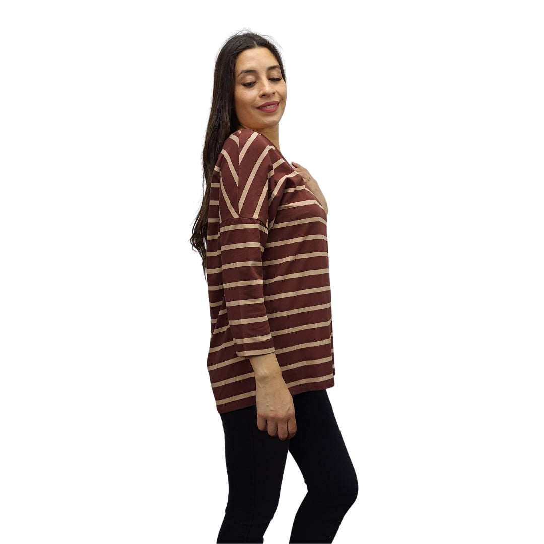 Polera Vero Moda Marron Style CASUAL 3/4 V NECK TOP(TP)