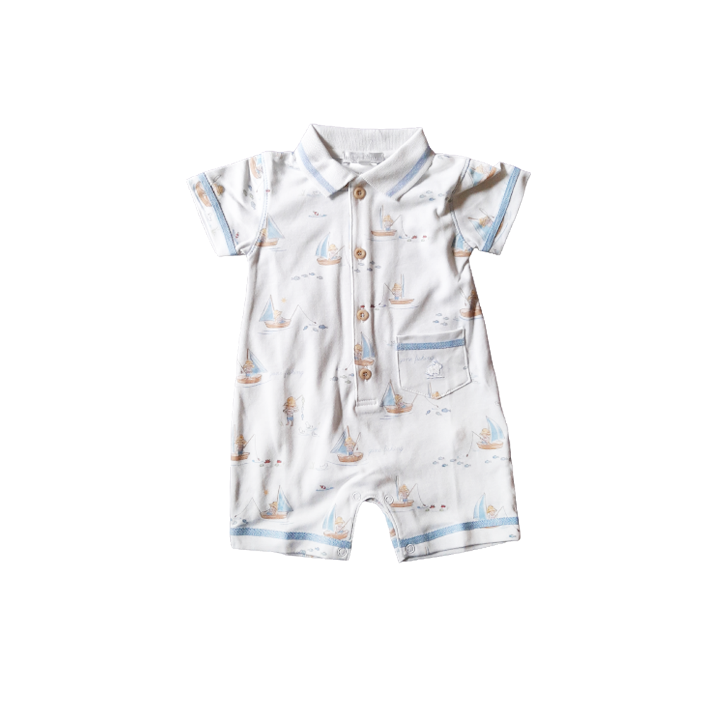 Enterito Babycottons C/Polo Gone Fishing MC Bco/Azulino