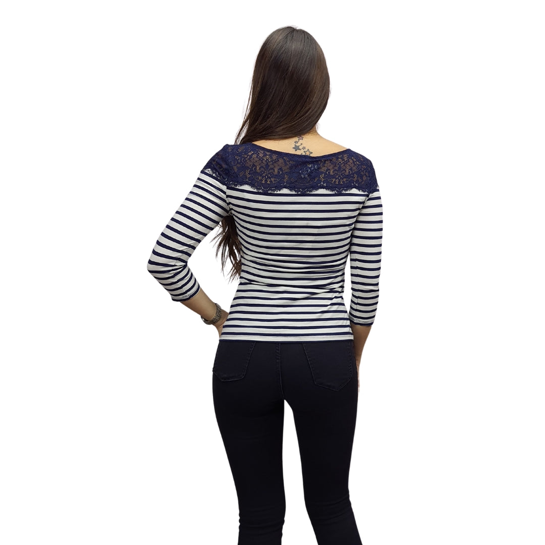 Blusa Vero Moda Azul Oscuro Style FUVA STRIPE 3/4 TOP(EL)