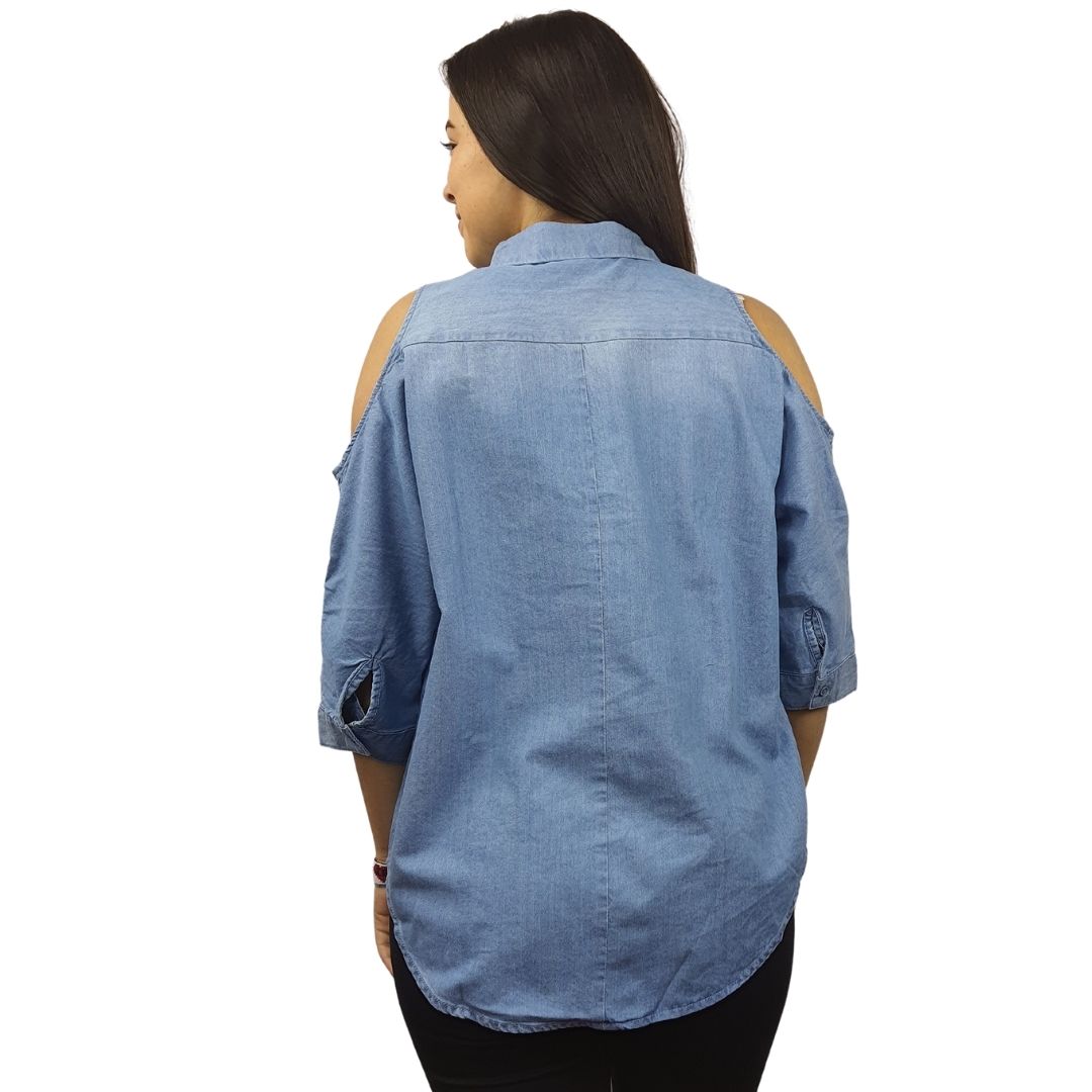 Camisa Vero Moda Azul Style CALCULATE 1/2 SLEEVE DENIM SHIRT(NN)