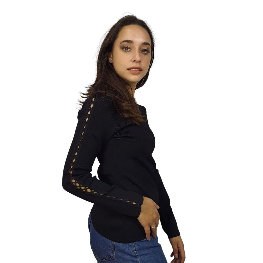 Blusa Vero Moda Negro Style TAPE L/S KNIT(VMC-CR)