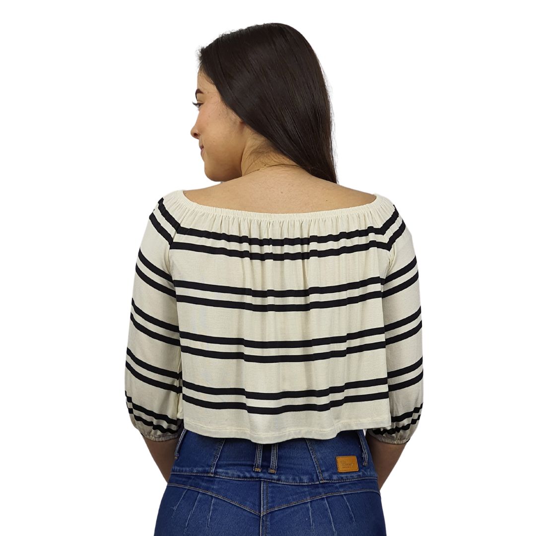 Blusa Vero Moda Blanco y Negro Style SCARLETT LOOSE 3/4 TOP(MP)
