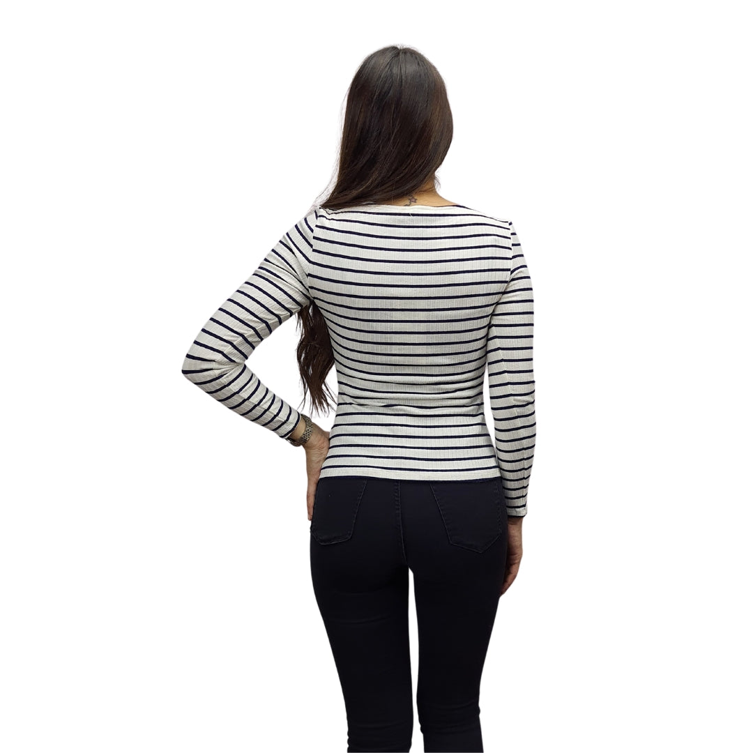Polera Vero Moda Blanco Style AMMI STRIPE L/S TOP(EL)