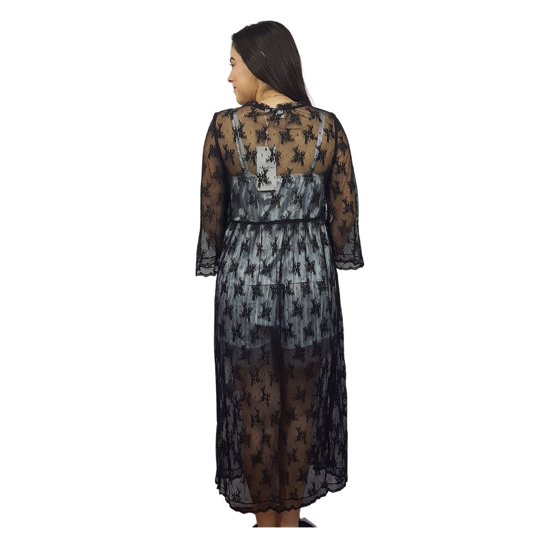 Bata de Pijama Vero Moda Negro Style WINDY 3/4 ROBE(HOMEWEAR)