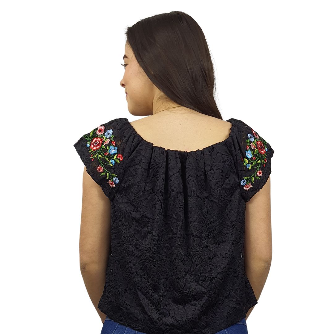 Top Vero Moda Negro Style FLORA S/S TOP(NN)