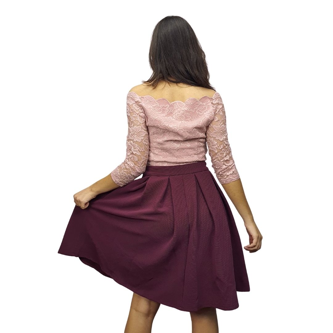 Vestido Vero moda Rosa Vieja y Vino Style NICOLA 3/4 JERSEY DRESS(BN-ES-2)