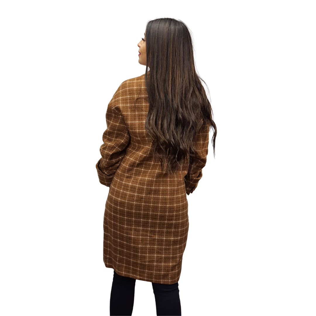 Blazer Vero Moda Marron Style ROSE TARTAN L/S WOOL COAT(LL)