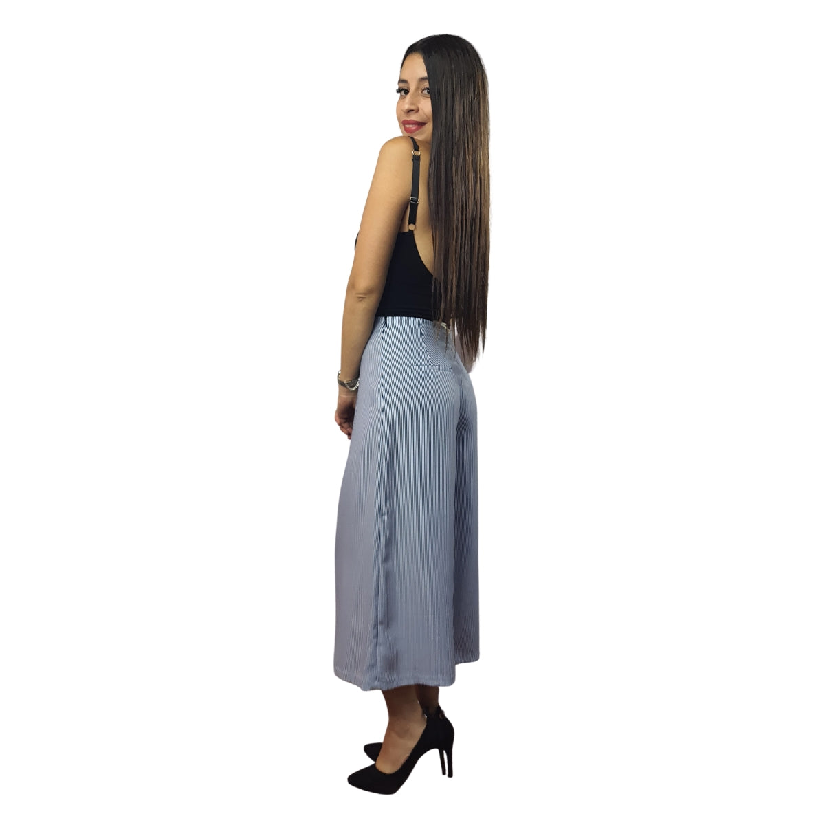 Pantalon Vero Moda Azul Style QUINN STRIPE 7/8 WIDE PANTS(VMC-NC)