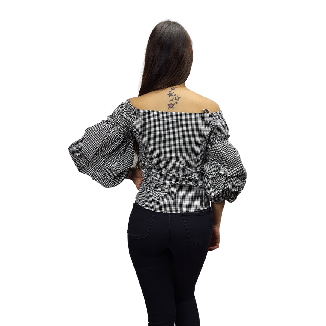 Blusa Vero Moda Negro Style QUEENIE TARTAN 3/4 SHIRT(FL)