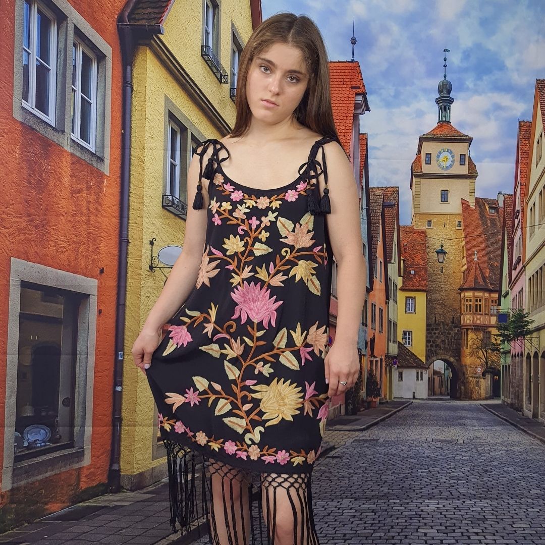 Vestido Rapsodia Fringes Andromia Negro