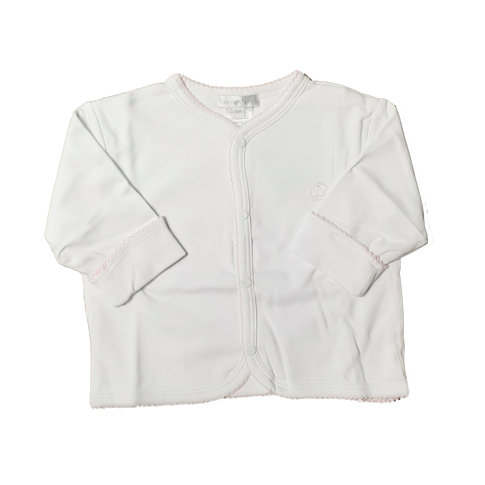 Cardigan Babycottons Rever Basico S/Capucha Pima Blanco Rosa