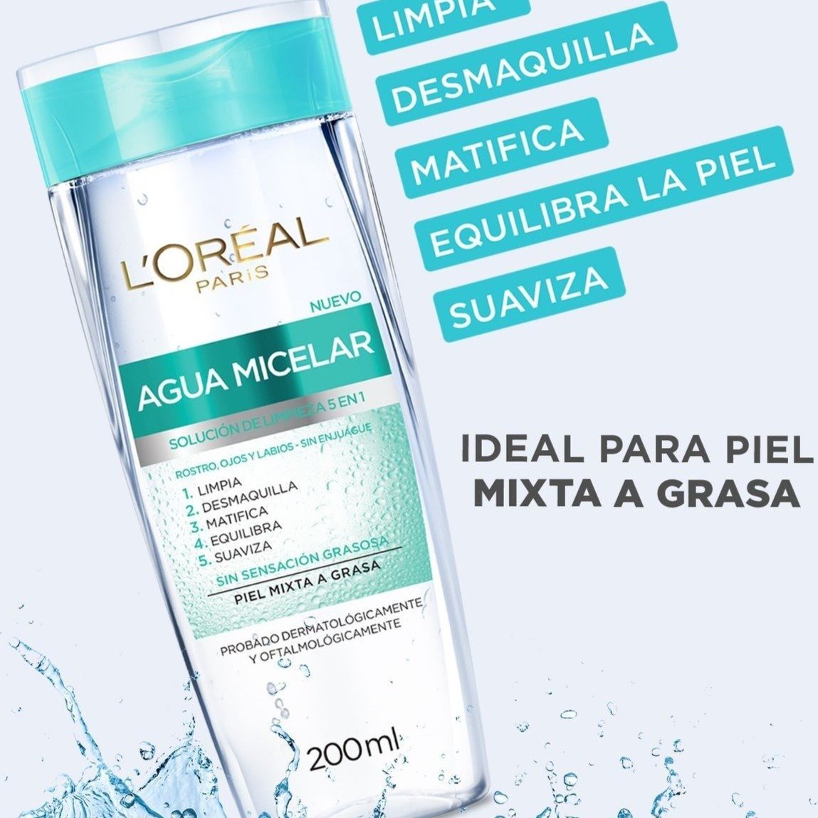 Agua Micelar 5 En 1 Piel Mixta A Grasa Hidra-Total 5 200 ml