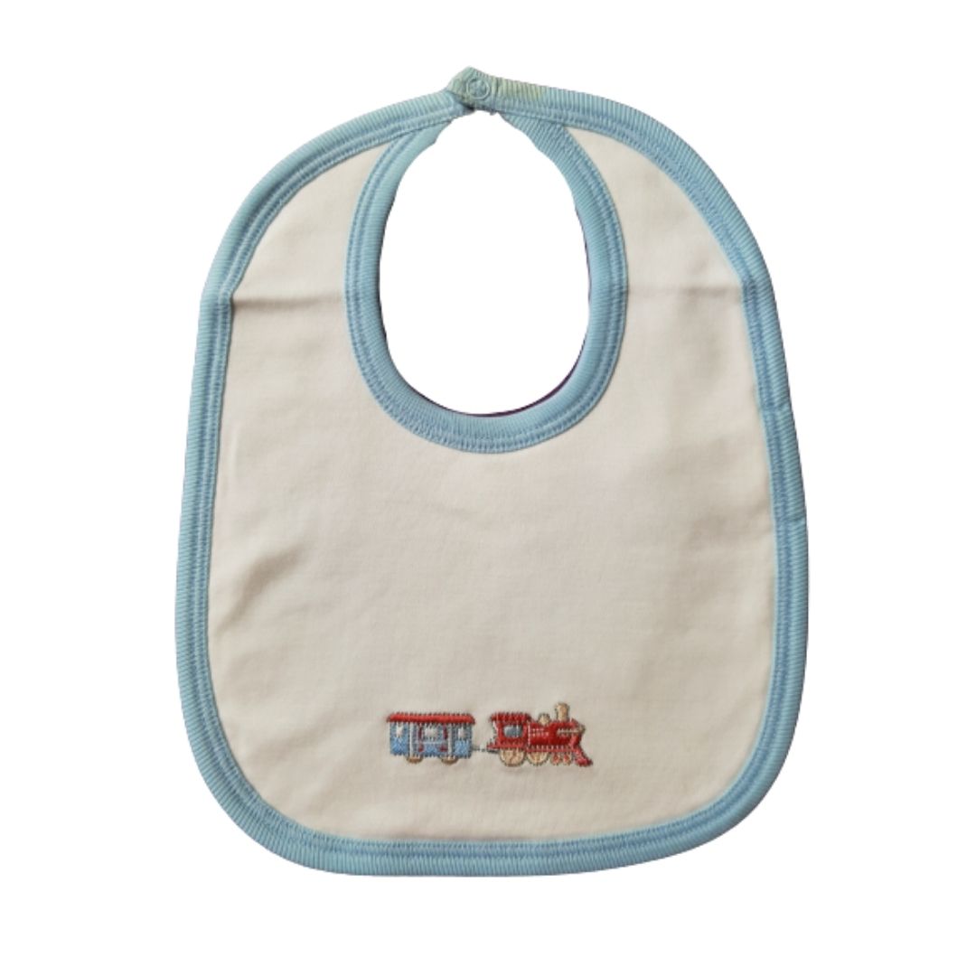 Babero Babycottons M Train Blanco Celeste
