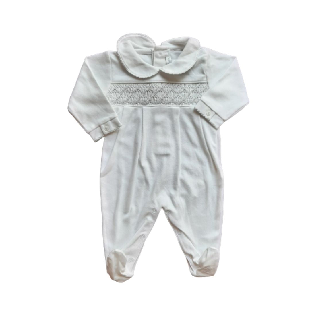 Enterito Babycottons Smock playsuit ML Blanco