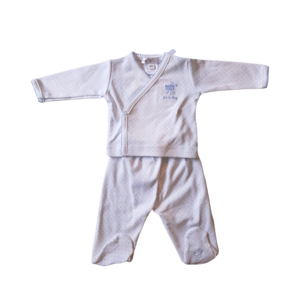 Set Babycottons Baby Dots Batita ML Ranita Bco/Celeste