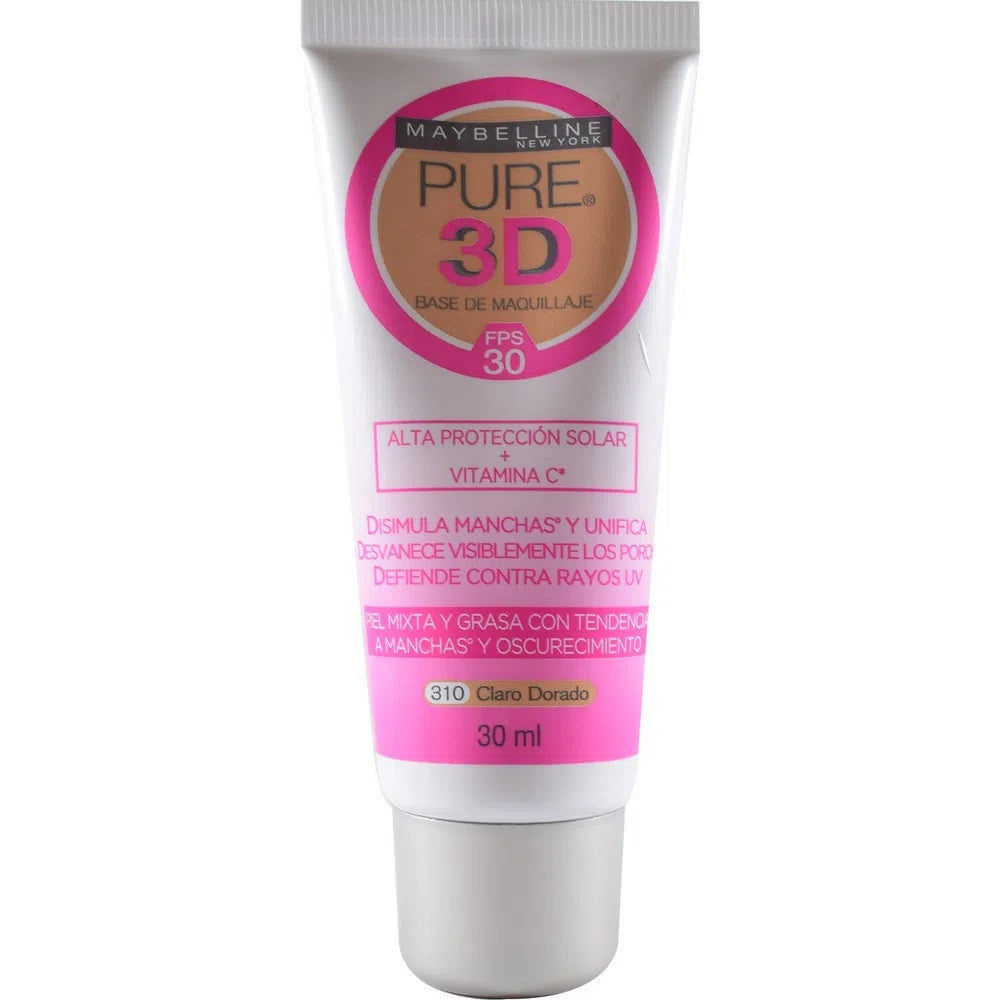 Base De Maquillaje Pure 3D 310 Claro Dorado Maybelline